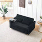 pull - out and push - in black corduroy sofa with dual functions, equipped with a movable tabletop and USB ports, is suitable use in living rooms and bedrooms.