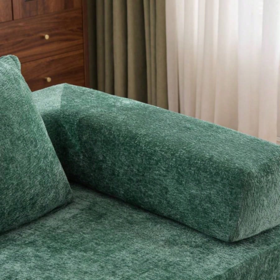 Floor Couch, Compression Sofa, Convertible Floor Sofa Bed - with Pillow Back Support Armrest, Comfy Futon Couch Lounge Sleeper Bed, Chenille fabric, Living Room Bedroom dark green