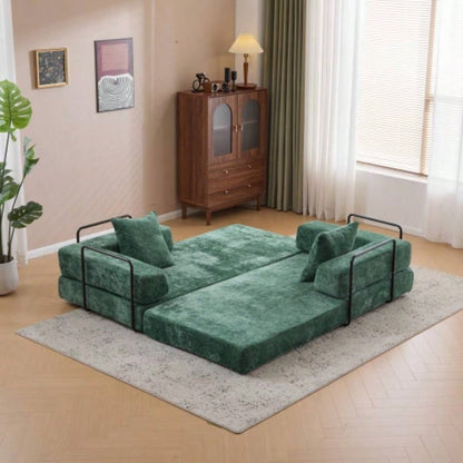 Floor Couch, Compression Sofa, Convertible Floor Sofa Bed - with Pillow Back Support Armrest, Comfy Futon Couch Lounge Sleeper Bed, Chenille fabric, Living Room Bedroom dark green