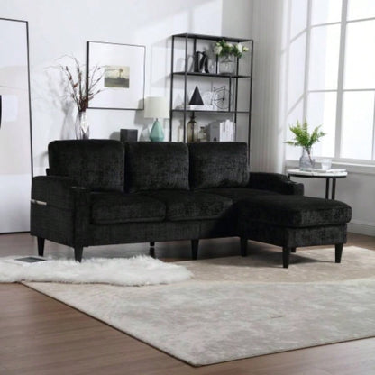 UNITED WE WIN Sofa three, solid wood frame, Chenille fabric, side pocket, with two cup holders, footstool with storagestorage sofa/Living room sofa cozy sectional sofa