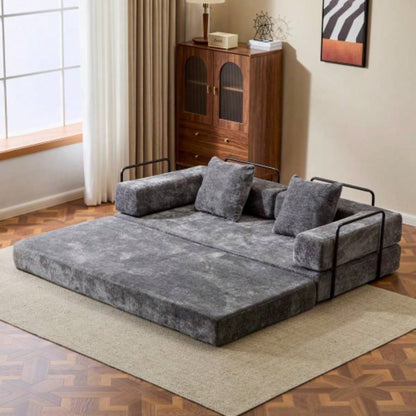 Floor Couch, Compression Sofa, Convertible Floor Sofa Bed - with Pillow Back Support Armrest, Comfy Futon Couch Lounge Sleeper Bed, Chenille fabric, Living Room Bedroom dark green
