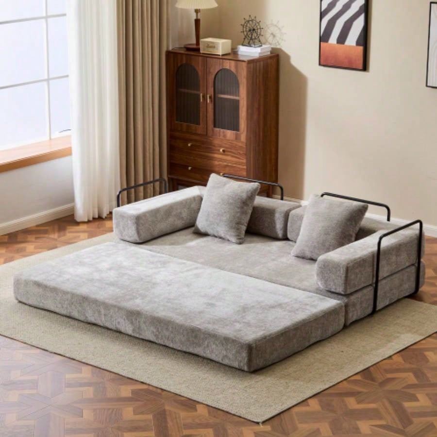 Floor Couch, Compression Sofa, Convertible Floor Sofa Bed - with Pillow Back Support Armrest, Comfy Futon Couch Lounge Sleeper Bed, Chenille fabric, Living Room Bedroom dark green