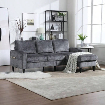 UNITED WE WIN Sofa three, solid wood frame, Chenille fabric, side pocket, with two cup holders, footstool with storagestorage sofa/Living room sofa cozy sectional sofa