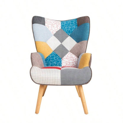 Accent Chair with Ottoman, Living Room Chair and Ottoman Set, Comfy Side Armchair Bedroom, Splicing Cloth Surface