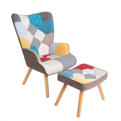 Accent Chair with Ottoman, Living Room Chair and Ottoman Set, Comfy Side Armchair Bedroom, Splicing Cloth Surface