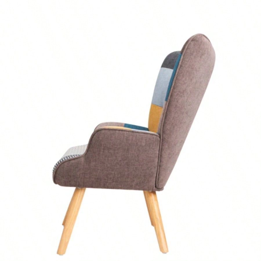 Accent Chair with Ottoman, Living Room Chair and Ottoman Set, Comfy Side Armchair Bedroom, Splicing Cloth Surface