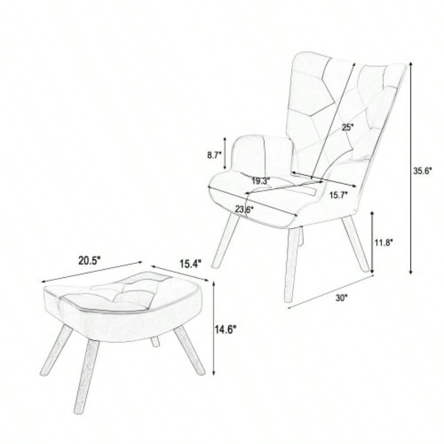 Accent Chair with Ottoman, Living Room Chair and Ottoman Set, Comfy Side Armchair Bedroom, Splicing Cloth Surface