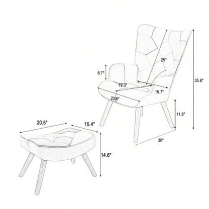 Accent Chair with Ottoman, Living Room Chair and Ottoman Set, Comfy Side Armchair Bedroom, Splicing Cloth Surface