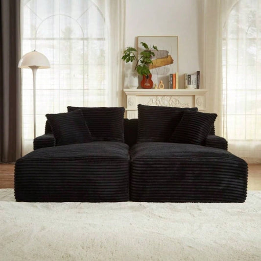 Compressible double chaise lounge - No Assembly Required, Fluffy Modern Sleeper Loveseat Indoor Living Room Bedroom Reading