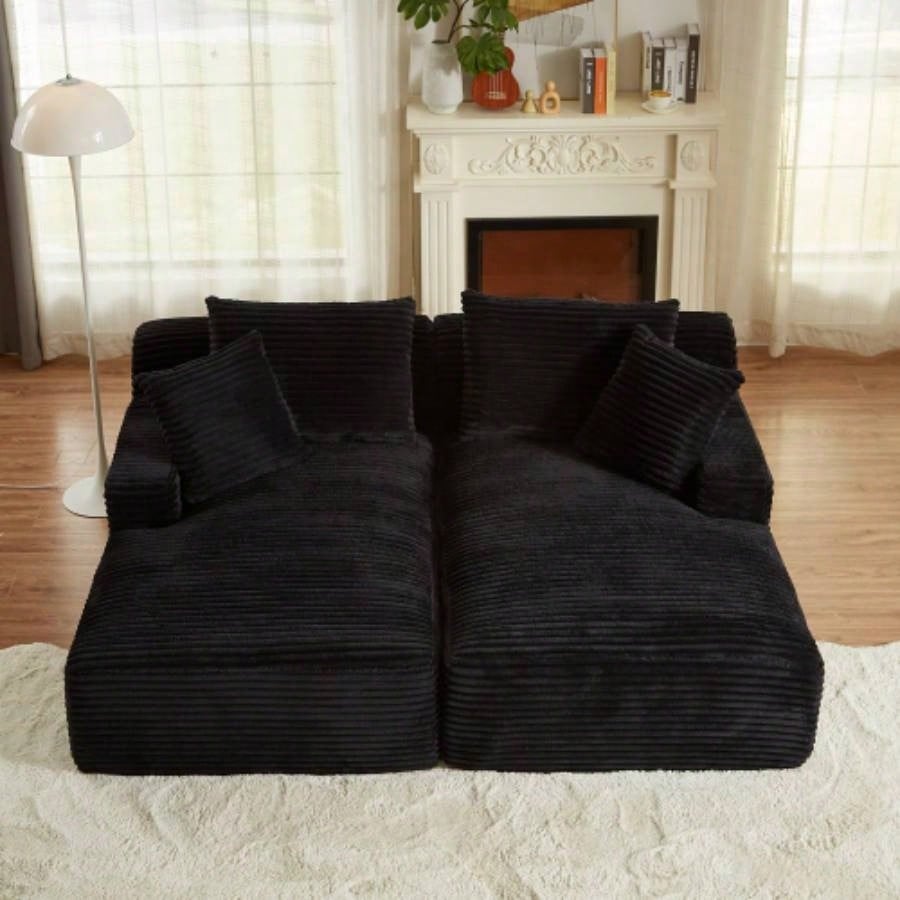 Compressible double chaise lounge - No Assembly Required, Fluffy Modern Sleeper Loveseat Indoor Living Room Bedroom Reading