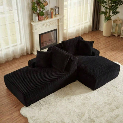 Compressible double chaise lounge - No Assembly Required, Fluffy Modern Sleeper Loveseat Indoor Living Room Bedroom Reading