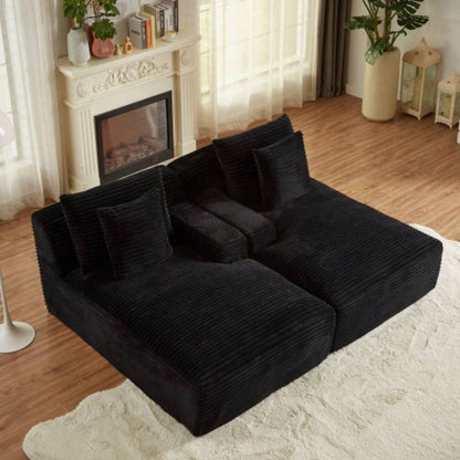 Compressible double chaise lounge - No Assembly Required, Fluffy Modern Sleeper Loveseat Indoor Living Room Bedroom Reading