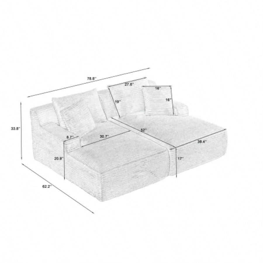 Compressible double chaise lounge - No Assembly Required, Fluffy Modern Sleeper Loveseat Indoor Living Room Bedroom Reading