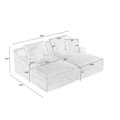 Compressible double chaise lounge - No Assembly Required, Fluffy Modern Sleeper Loveseat Indoor Living Room Bedroom Reading