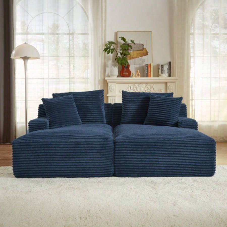 Compressible double chaise lounge - No Assembly Required, Fluffy Modern Sleeper Loveseat Indoor Living Room Bedroom Reading