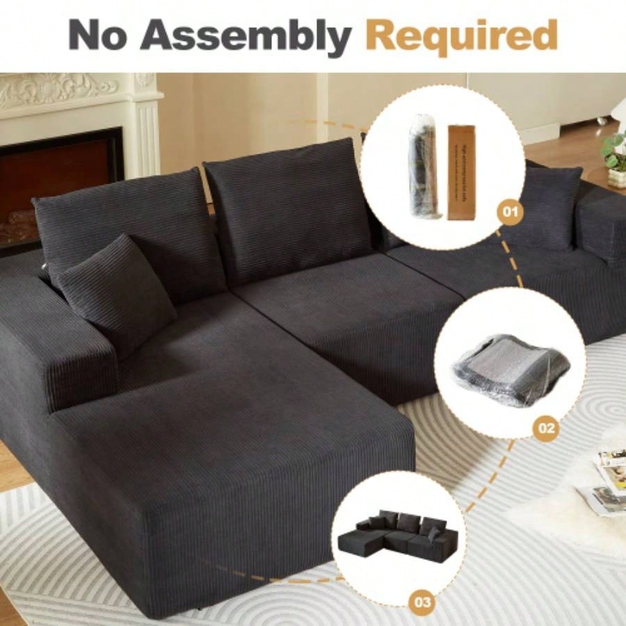 Modular Sectional Sofa with Chaise, Modern L Shaped Cloud Couch with Deep, Sectional Couches Living Room, Bedroom, Office, No Assembly Required, Black