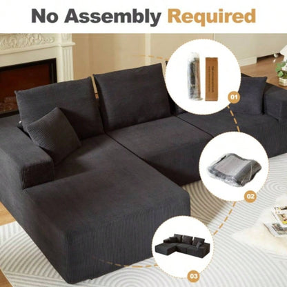 Modular Sectional Sofa with Chaise, Modern L Shaped Cloud Couch with Deep, Sectional Couches Living Room, Bedroom, Office, No Assembly Required, Black