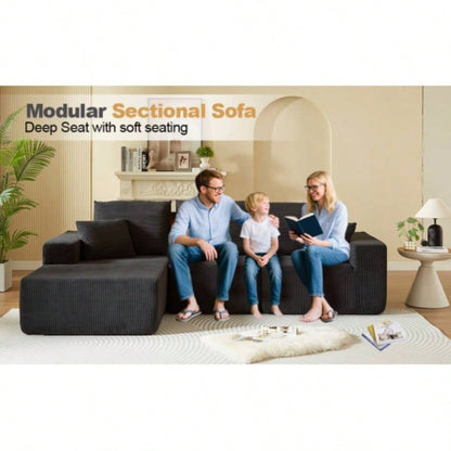 Modular Sectional Sofa with Chaise, Modern L Shaped Cloud Couch with Deep, Sectional Couches Living Room, Bedroom, Office, No Assembly Required, Black