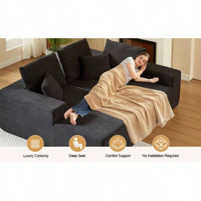 Modular Sectional Sofa with Chaise, Modern L Shaped Cloud Couch with Deep, Sectional Couches Living Room, Bedroom, Office, No Assembly Required, Black