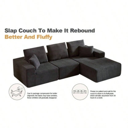Modular Sectional Sofa with Chaise, Modern L Shaped Cloud Couch with Deep, Sectional Couches Living Room, Bedroom, Office, No Assembly Required, Black