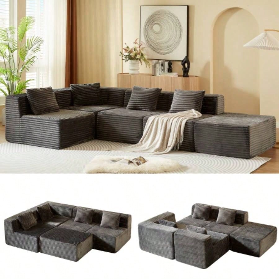 Modular Sectional Sofa with Chaise, Modern L Shaped Cloud Couch with Deep, Sectional Couches Living Room, Bedroom, Office, No Assembly Required, Black