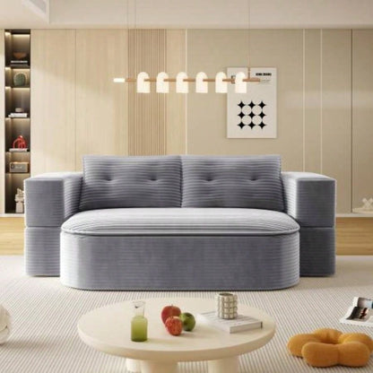78. Modern 2 - in - 1 Foldable Sofa with Functional Blanket and 2 Soft Pillows, Comfortable Plush Corduroy Fabric Sofa, Convertible Sleeper Sofa Bed, Deep Sofa Couch Living Room, Bedroom