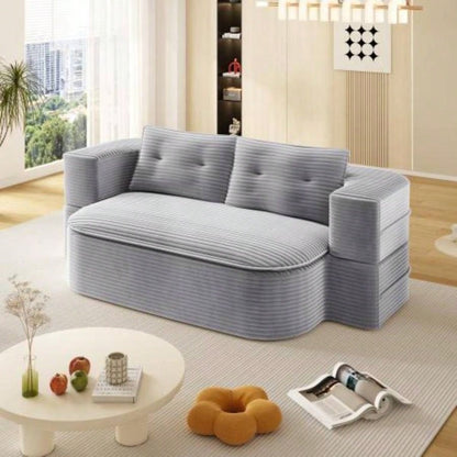 78. Modern 2 - in - 1 Foldable Sofa with Functional Blanket and 2 Soft Pillows, Comfortable Plush Corduroy Fabric Sofa, Convertible Sleeper Sofa Bed, Deep Sofa Couch Living Room, Bedroom