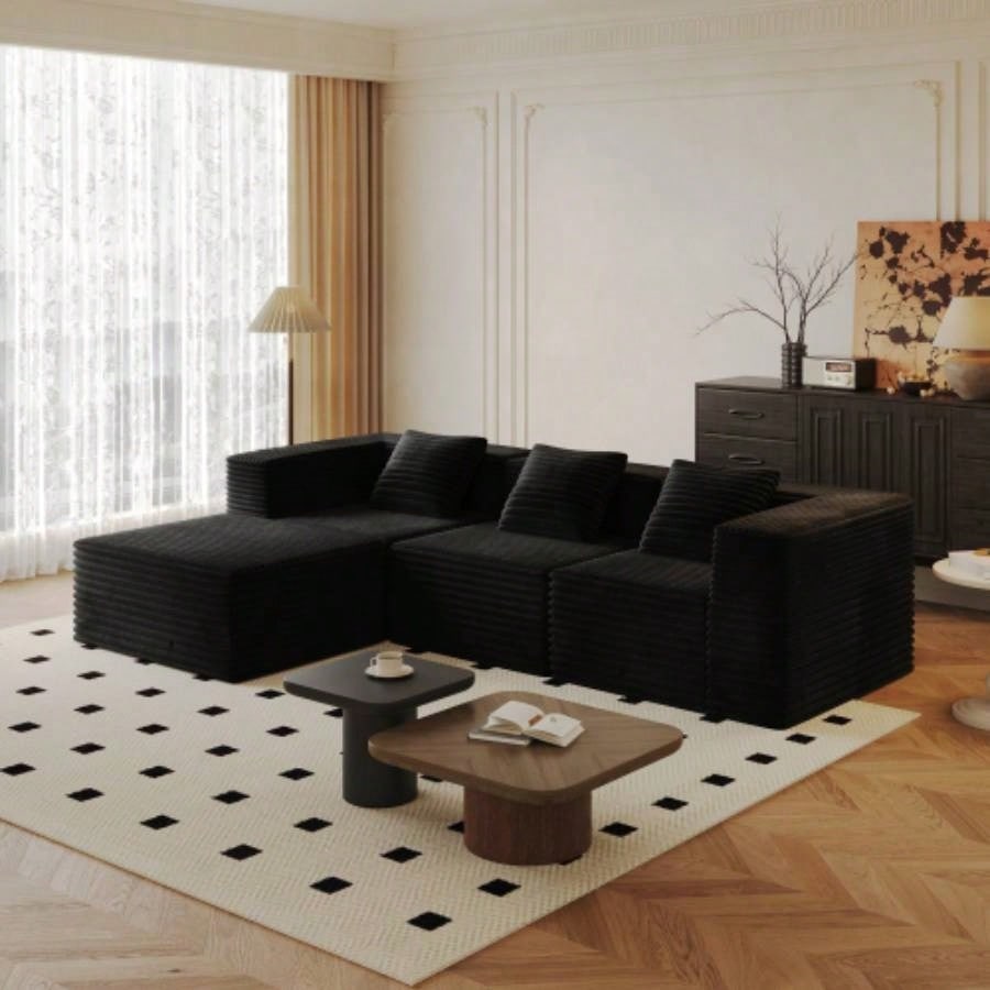 Modular Sectional Sofa with Chaise, Modern L Shaped Cloud Couch with Deep, Sectional Couches Living Room, Bedroom, Office, No Assembly Required, Black