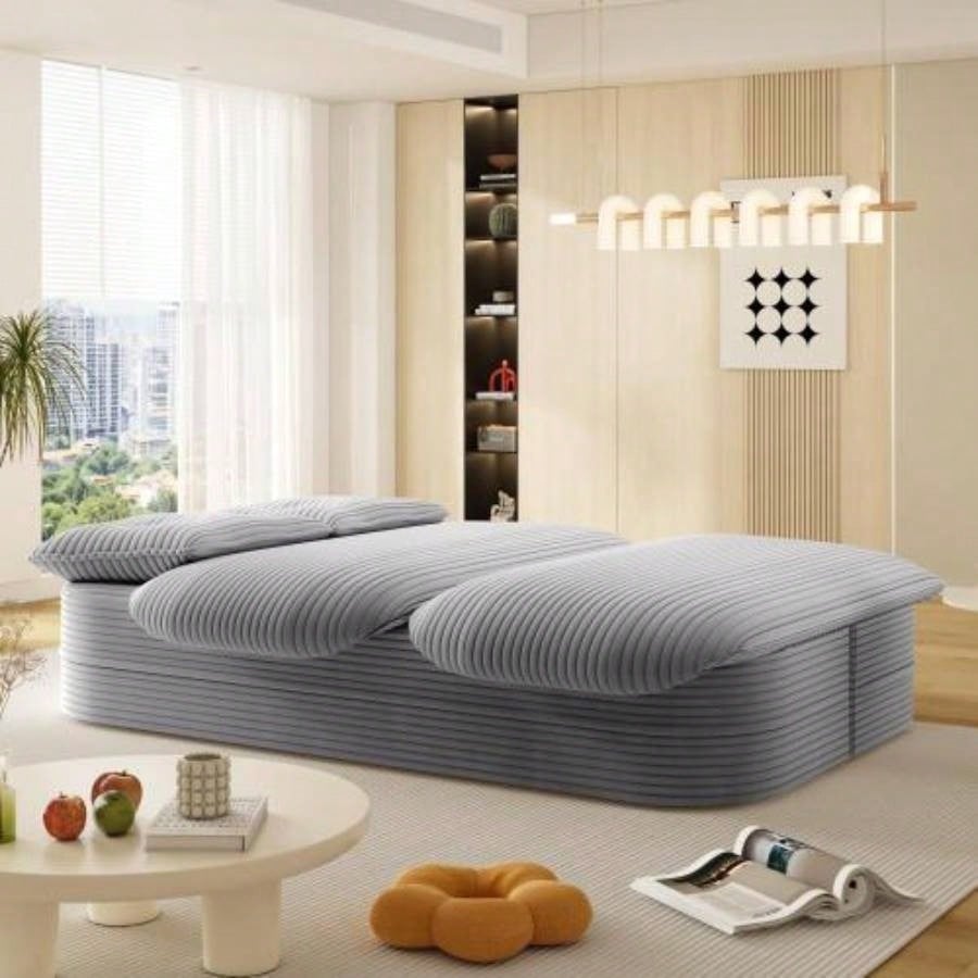 78. Modern 2 - in - 1 Foldable Sofa with Functional Blanket and 2 Soft Pillows, Comfortable Plush Corduroy Fabric Sofa, Convertible Sleeper Sofa Bed, Deep Sofa Couch Living Room, Bedroom