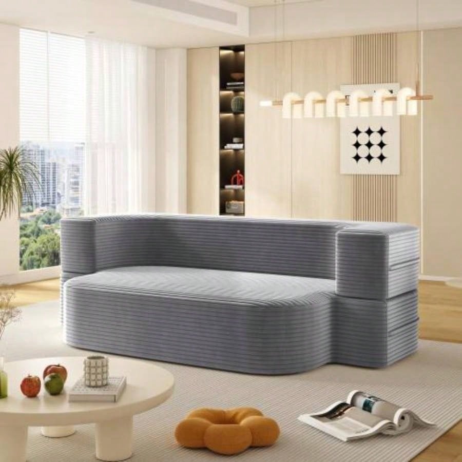 78. Modern 2 - in - 1 Foldable Sofa with Functional Blanket and 2 Soft Pillows, Comfortable Plush Corduroy Fabric Sofa, Convertible Sleeper Sofa Bed, Deep Sofa Couch Living Room, Bedroom