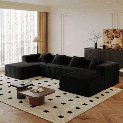 Modular Sectional Sofa with Chaise, Modern L Shaped Cloud Couch with Deep, Sectional Couches Living Room, Bedroom, Office, No Assembly Required, Black