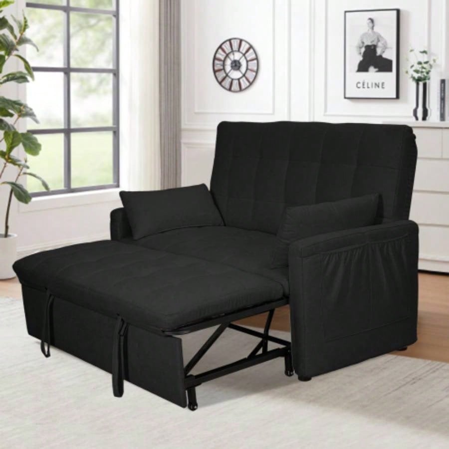 - large 61 - inch 2 - in - 1 fabric sofa bed, double sofa with storage bag, reinforced iron frame, adjustable backrest and cushions, suitable bedrooms, living rooms and outdoor areas.
