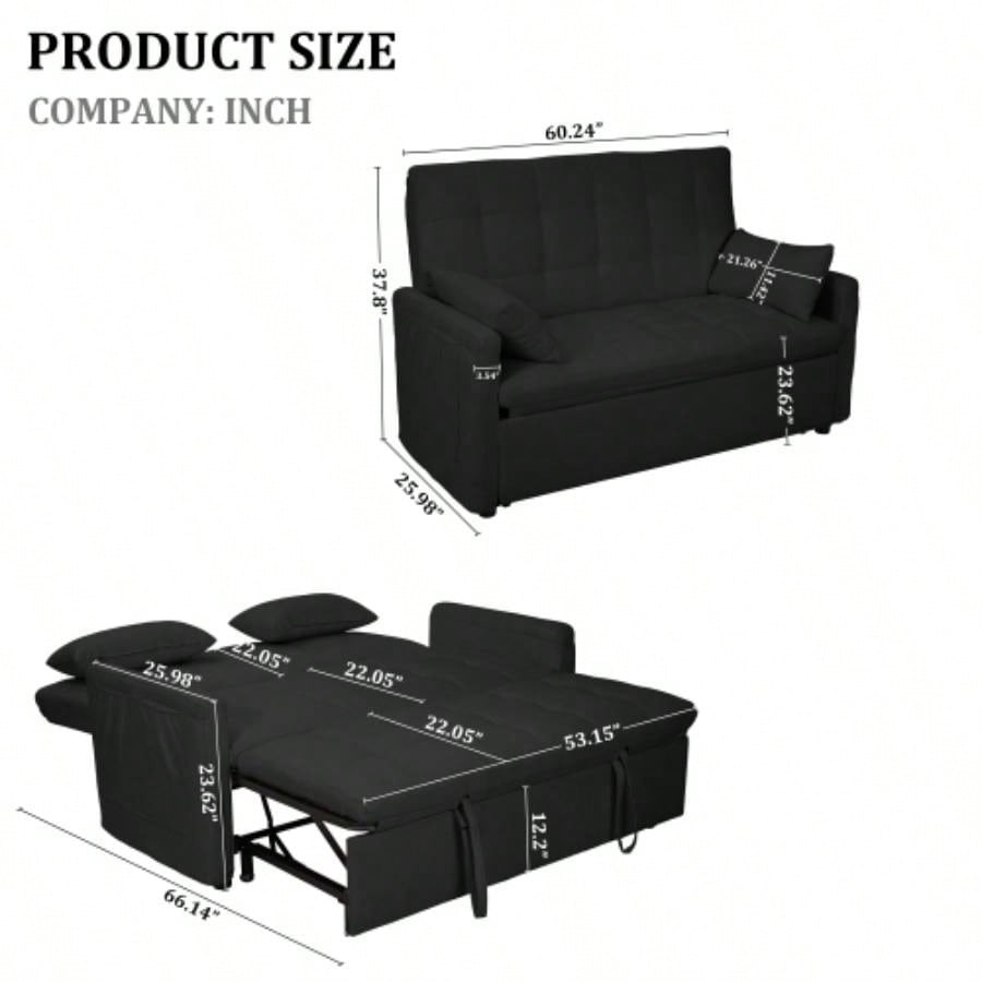 - large 61 - inch 2 - in - 1 fabric sofa bed, double sofa with storage bag, reinforced iron frame, adjustable backrest and cushions, suitable bedrooms, living rooms and outdoor areas.