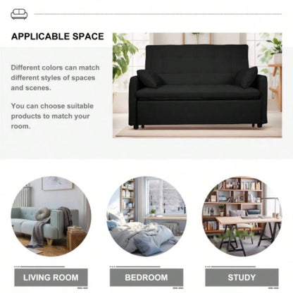 - large 61 - inch 2 - in - 1 fabric sofa bed, double sofa with storage bag, reinforced iron frame, adjustable backrest and cushions, suitable bedrooms, living rooms and outdoor areas.