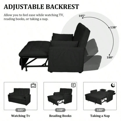 - large 61 - inch 2 - in - 1 fabric sofa bed, double sofa with storage bag, reinforced iron frame, adjustable backrest and cushions, suitable bedrooms, living rooms and outdoor areas.
