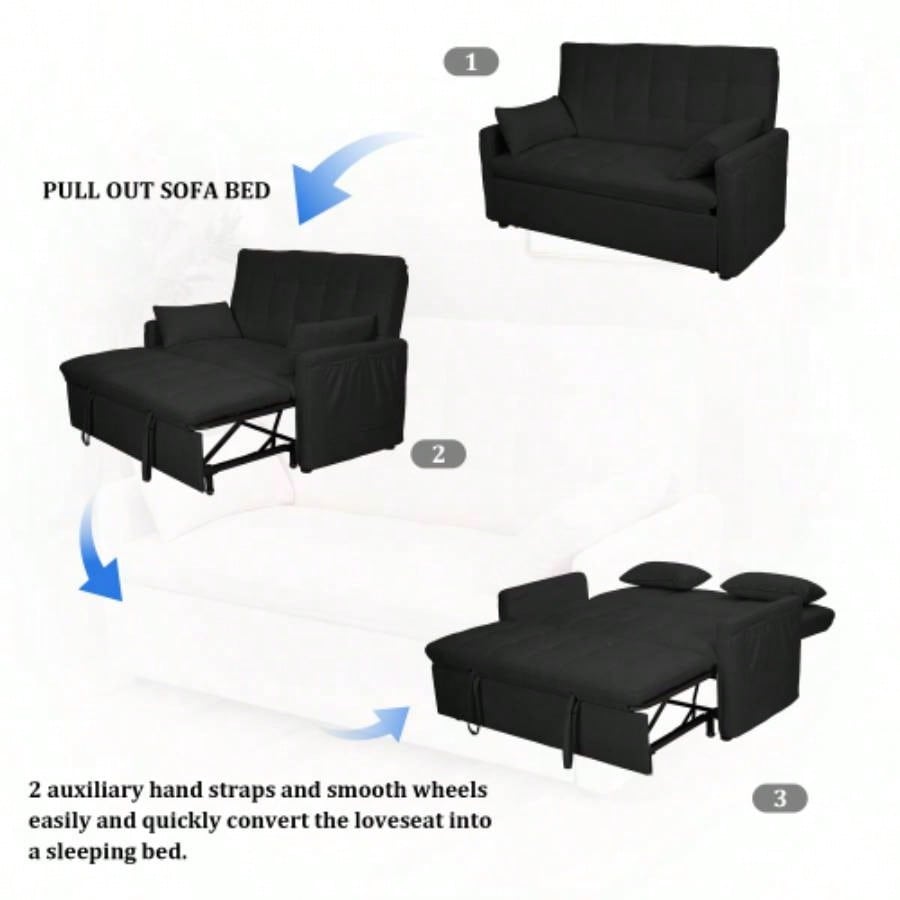 - large 61 - inch 2 - in - 1 fabric sofa bed, double sofa with storage bag, reinforced iron frame, adjustable backrest and cushions, suitable bedrooms, living rooms and outdoor areas.