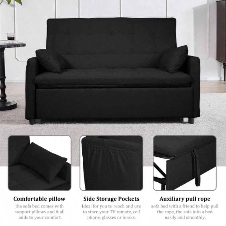 - large 61 - inch 2 - in - 1 fabric sofa bed, double sofa with storage bag, reinforced iron frame, adjustable backrest and cushions, suitable bedrooms, living rooms and outdoor areas.
