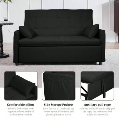 - large 61 - inch 2 - in - 1 fabric sofa bed, double sofa with storage bag, reinforced iron frame, adjustable backrest and cushions, suitable bedrooms, living rooms and outdoor areas.