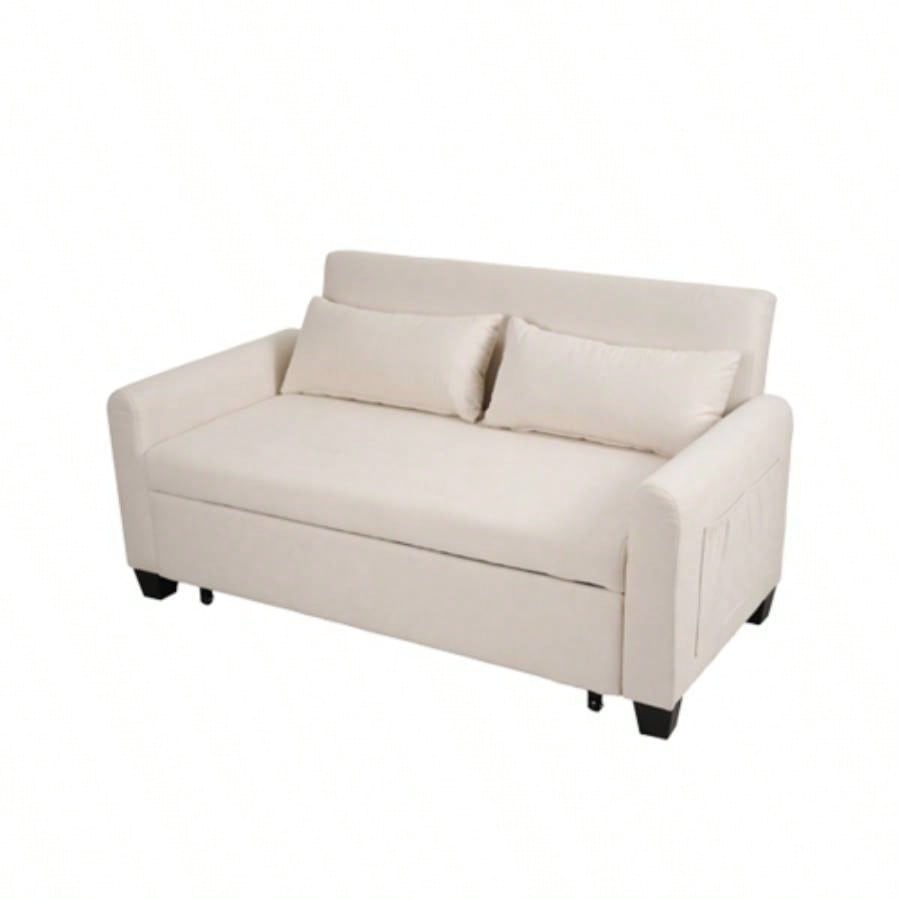 - large 61 - inch 2 - in - 1 fabric sofa bed, double sofa with storage bag, reinforced iron frame, adjustable backrest and cushions, suitable bedrooms, living rooms and outdoor areas.