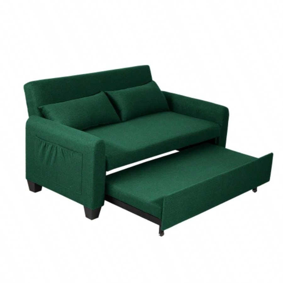 - large 61 - inch 2 - in - 1 fabric sofa bed, double sofa with storage bag, reinforced iron frame, adjustable backrest and cushions, suitable bedrooms, living rooms and outdoor areas.