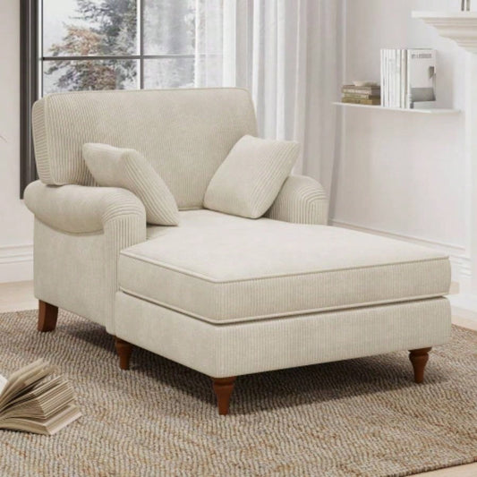 40.5 Oversized Chaise Lounge Chair Indoor with 2 Comfy Pillows Rolled Arms Corduroy Fabric Sleeper Sofa Chair Living Room Bedroom, Beige