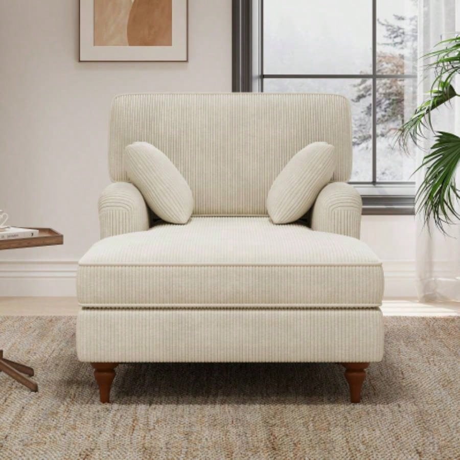 40.5 Oversized Chaise Lounge Chair Indoor with 2 Comfy Pillows Rolled Arms Corduroy Fabric Sleeper Sofa Chair Living Room Bedroom, Beige