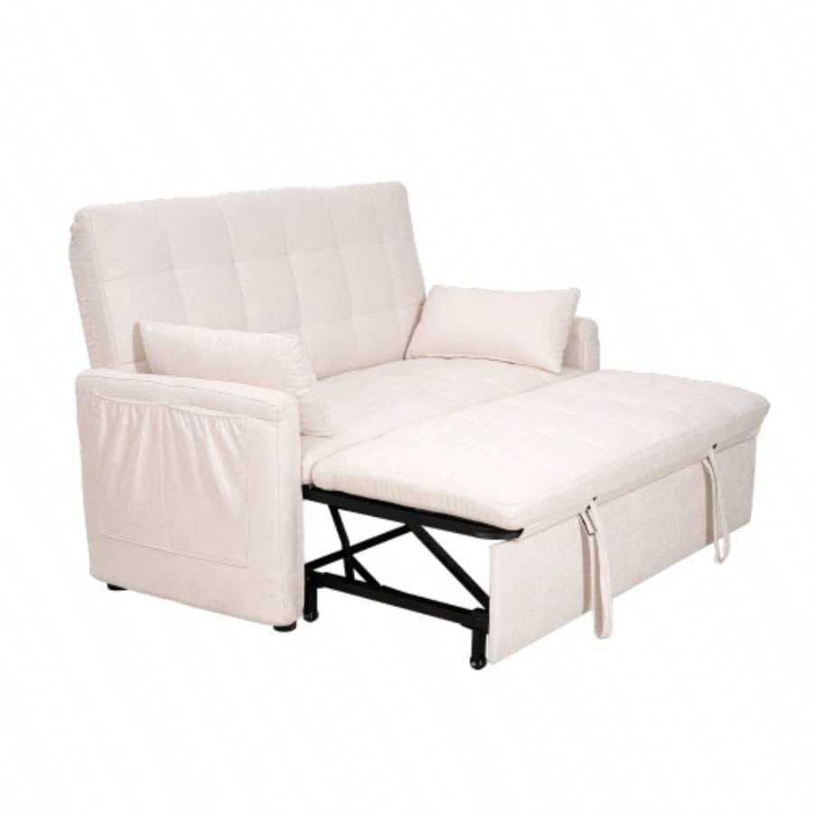- large 61 - inch 2 - in - 1 fabric sofa bed, double sofa with storage bag, reinforced iron frame, adjustable backrest and cushions, suitable bedrooms, living rooms and outdoor areas.