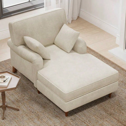 40.5 Oversized Chaise Lounge Chair Indoor with 2 Comfy Pillows Rolled Arms Corduroy Fabric Sleeper Sofa Chair Living Room Bedroom, Beige