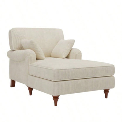 40.5 Oversized Chaise Lounge Chair Indoor with 2 Comfy Pillows Rolled Arms Corduroy Fabric Sleeper Sofa Chair Living Room Bedroom, Beige