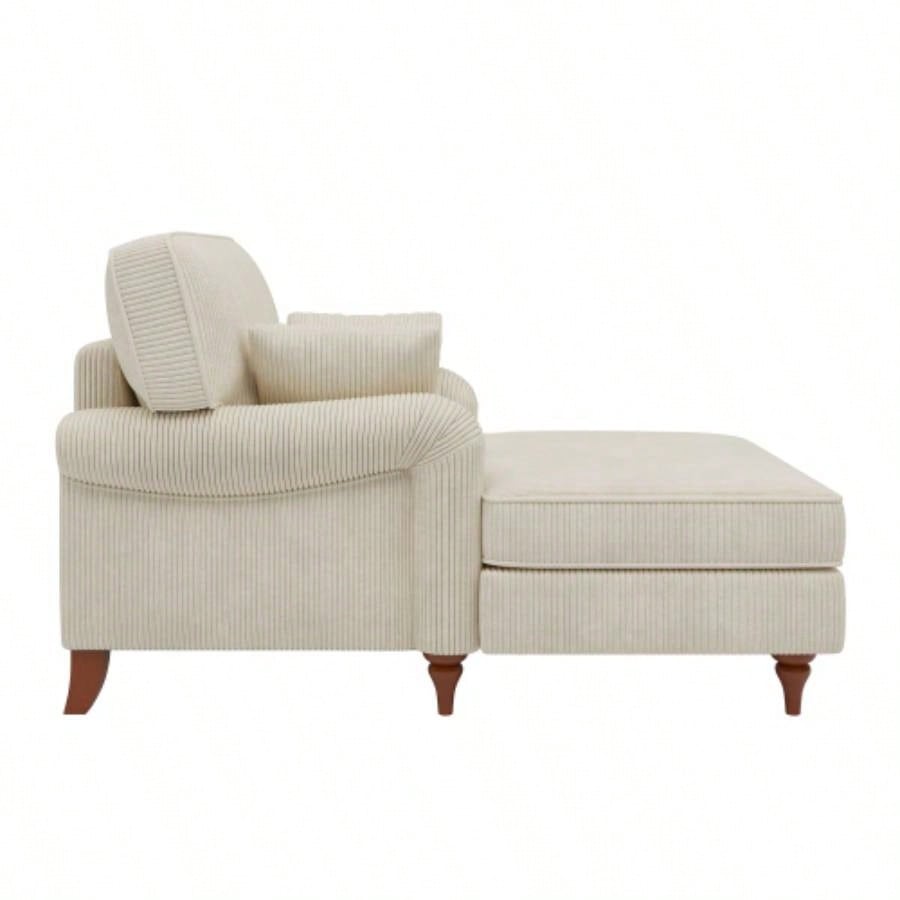 40.5 Oversized Chaise Lounge Chair Indoor with 2 Comfy Pillows Rolled Arms Corduroy Fabric Sleeper Sofa Chair Living Room Bedroom, Beige