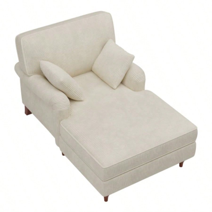 40.5 Oversized Chaise Lounge Chair Indoor with 2 Comfy Pillows Rolled Arms Corduroy Fabric Sleeper Sofa Chair Living Room Bedroom, Beige