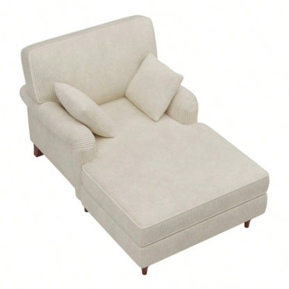 40.5 Oversized Chaise Lounge Chair Indoor with 2 Comfy Pillows Rolled Arms Corduroy Fabric Sleeper Sofa Chair Living Room Bedroom, Beige