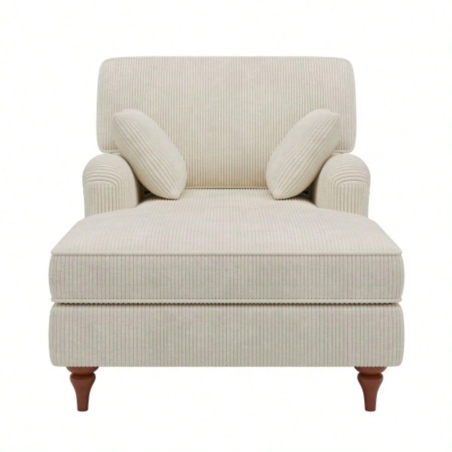 40.5 Oversized Chaise Lounge Chair Indoor with 2 Comfy Pillows Rolled Arms Corduroy Fabric Sleeper Sofa Chair Living Room Bedroom, Beige