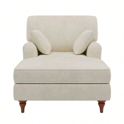 40.5 Oversized Chaise Lounge Chair Indoor with 2 Comfy Pillows Rolled Arms Corduroy Fabric Sleeper Sofa Chair Living Room Bedroom, Beige